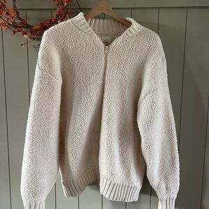Aerie Cream Textured Sweater Zip Cardigan